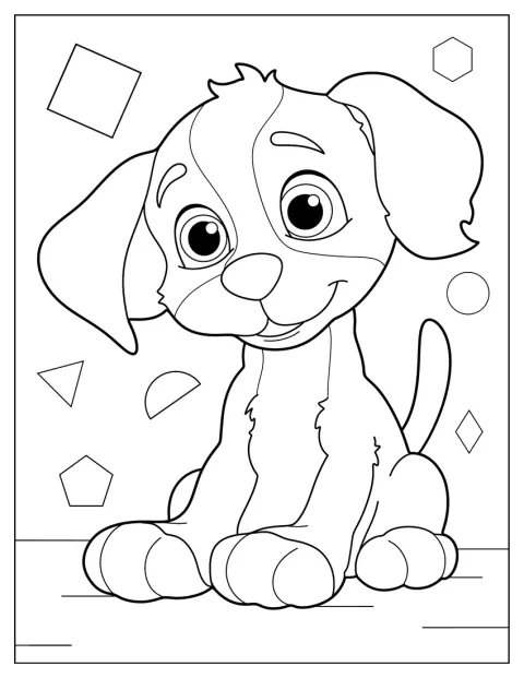 丸い目をした子犬がこちらを見つめています。