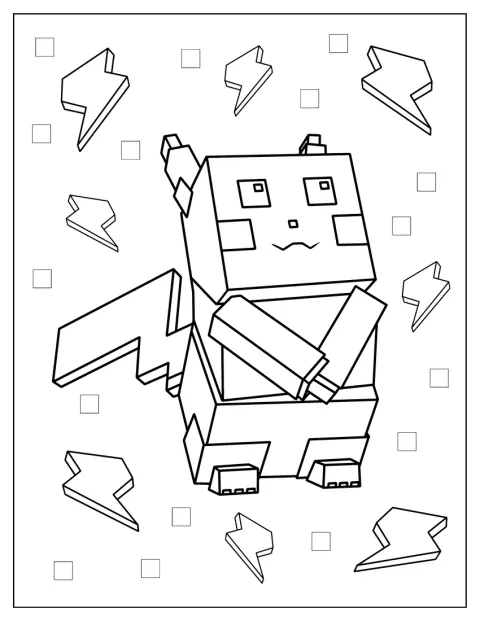 ピカチュウが、マインクラフト風のブロックの姿で描かれています。