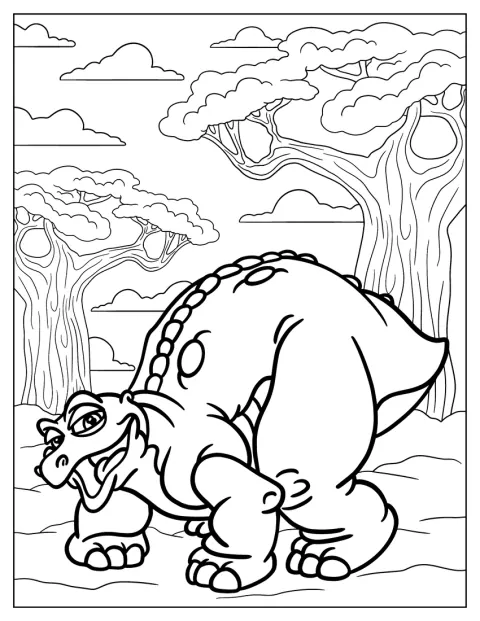 Spike från Land Before Time står vänligt och lugnt.