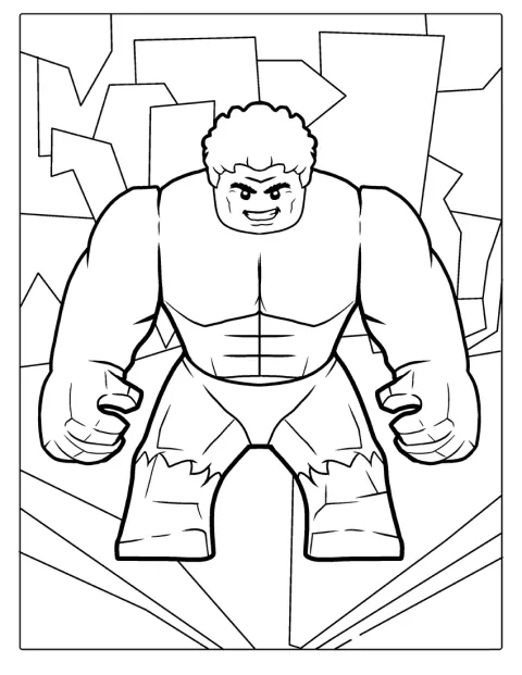 De glimlachende Lego Hulk roept zijn bekende strijdkreet.