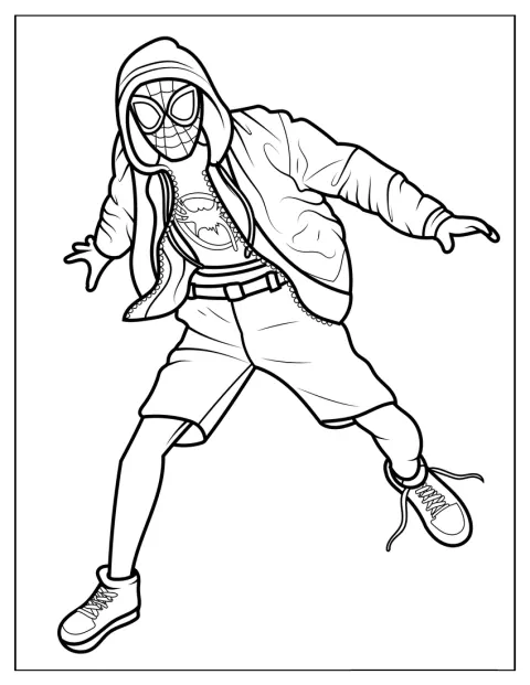 Miles Morales, vestido de Spider-Man, surge sozinho numa pose heróica.