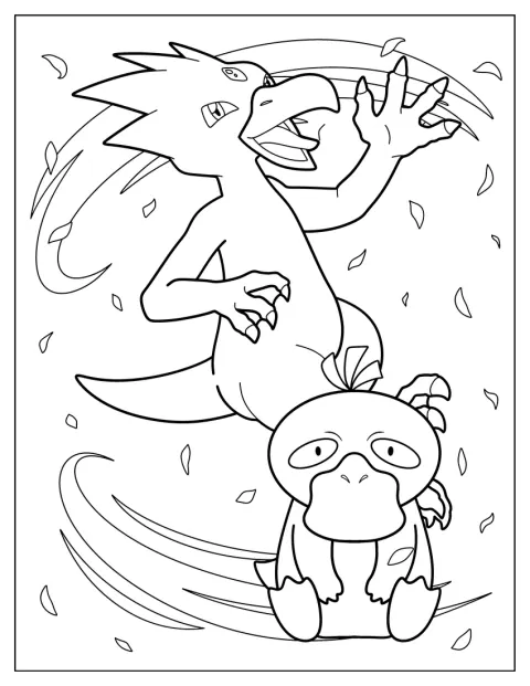 Psyduck en Golduck staan samen afgebeeld.