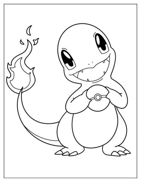 Charmander står søtt med et vennlig uttrykk.