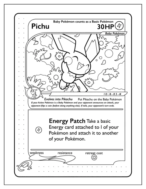 Auf einer Pokémon-Karte ist Pichu neben einem Energiepflaster zu sehen.