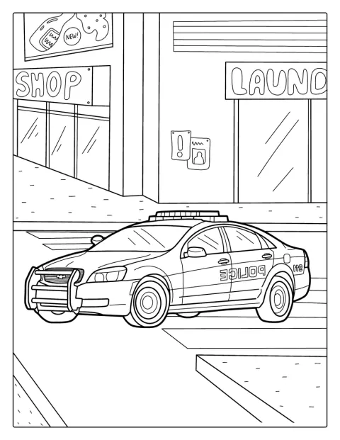 Poliisiauto on kuvattu edestä ja sivulta.