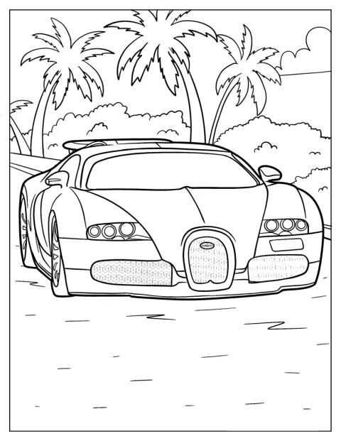 Bugatti Veyron ukazany jest w prostym ujęciu z boku.