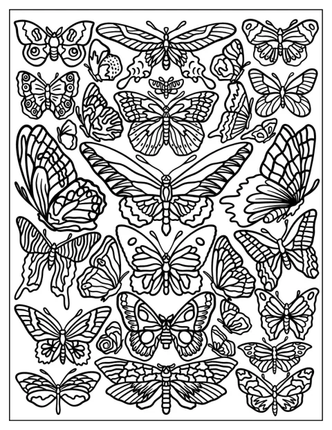 Full Page Vintage Coloring Page Of Butterflies