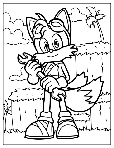 Tails håller upp en skiftnyckel.