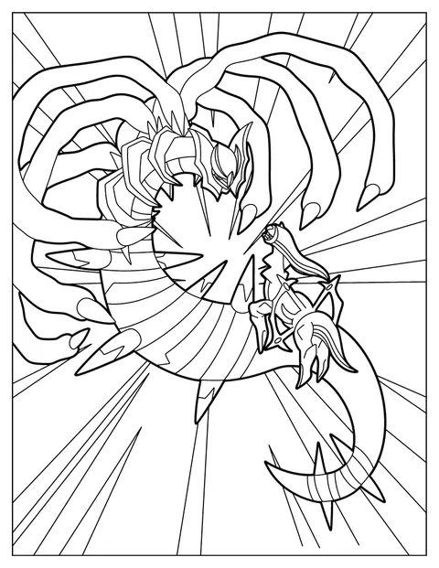 Giratina affronta Arceus in uno scontro tra Pokémon.