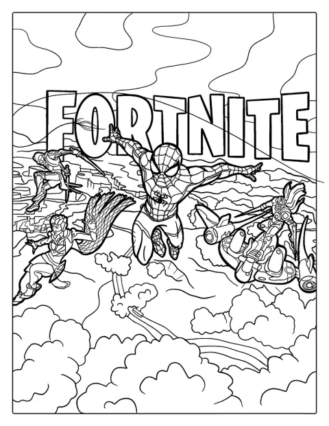 Spider-Man står i Fortnite sammen med spillets logo.