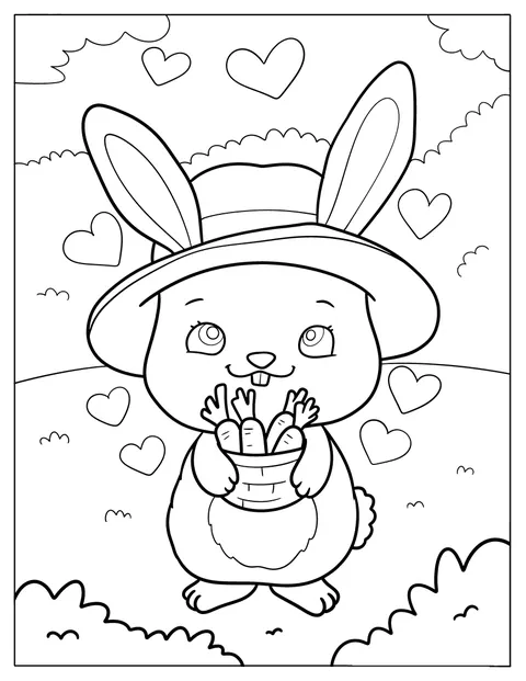 Ein Osterhase trägt einen Korb voller Karotten.
