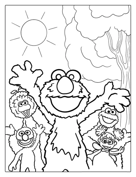Elmo pózuje s přáteli ze Sezame, otevři se.