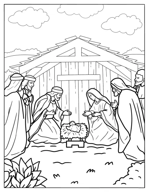 Os Reis Magos chegam à manjedoura para visitar o Menino Jesus.