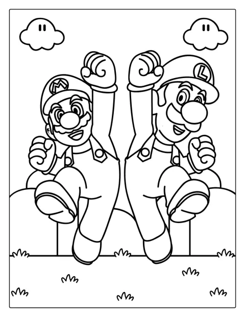 Mario And Luigi Jumping Coloring In
