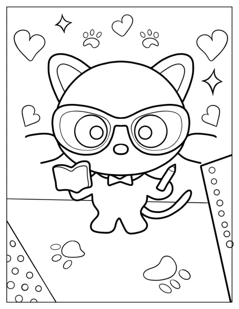 Con gli occhiali, Chococat tiene un libro e una matita.