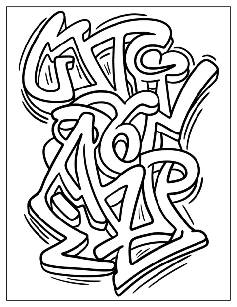 Letras entrelaçadas formam uma composição de graffiti Wildstyle complexa.