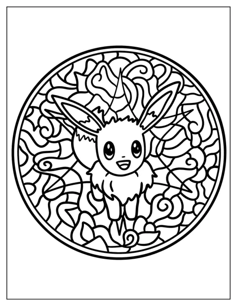Eevee è raffigurato al centro di un mandala.