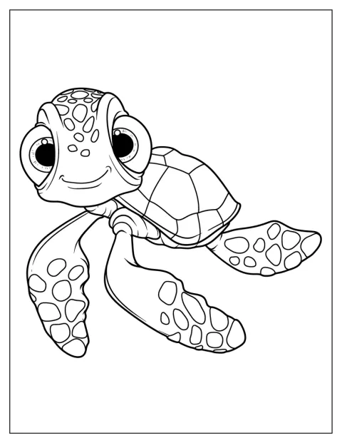 Nemoa etsimässä -elokuvan Squirt-kilpikonna ui kuvassa.