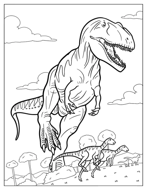 Gigantosaurus Coloring Page Running Over Other Dinosaurs