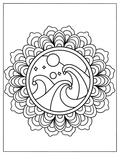 Beach Mandala With Large Waves