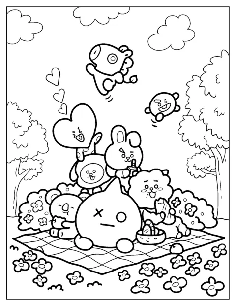 Tata, RJ, Chimmy, Cooky, Koya, Shooky, Mang og Van holder picnic.