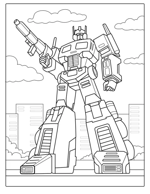 トランスフォーマーのオプティマスプライムがロボットの姿で描かれています。