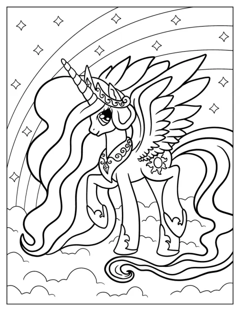 La princesse Celestia marche au milieu des nuages.