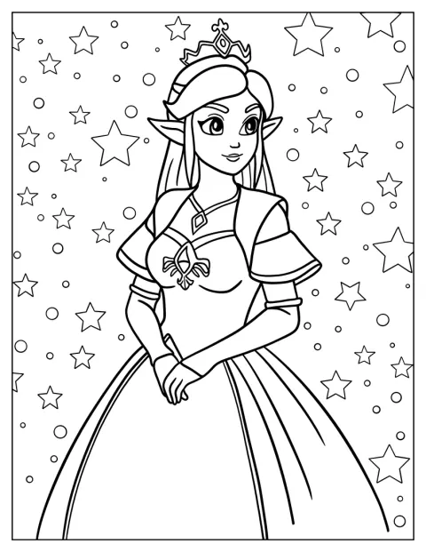 Zelda hercegnő hosszú, díszes ruhát visel.