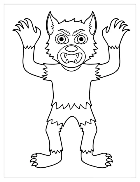 Simple Werewolf Coloring Page In Ripped Shirt And Pants For Kids