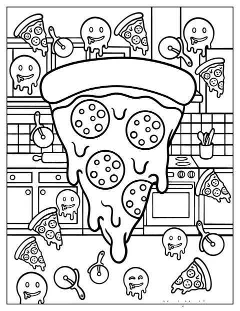 Kawałek pizzy znajduje się w kuchni.