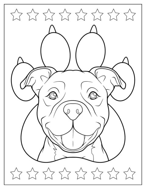 La cabeza de un pitbull destaca sobre un fondo de huellas.
