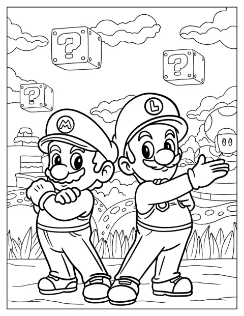 Mario e Luigi surgem lado a lado em estilo chibi.