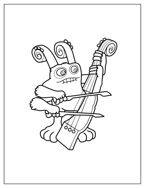 Le petit Bowgart pose avec son instrument, dans le monde de My Singing Monsters.