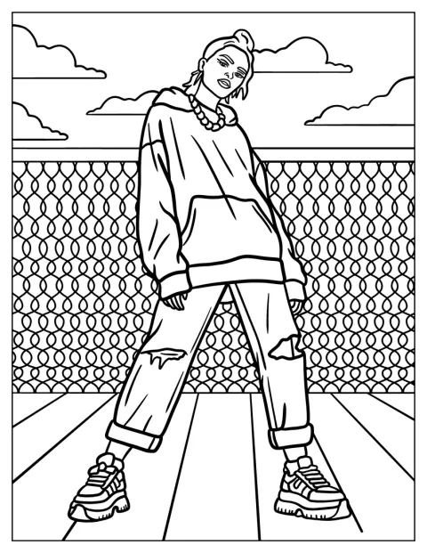 Eine Gangster-Baddie trägt einen Hoodie und zerrissene Jeans.