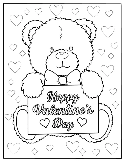 En lodden bamse holder et kort til Valentinsdag.