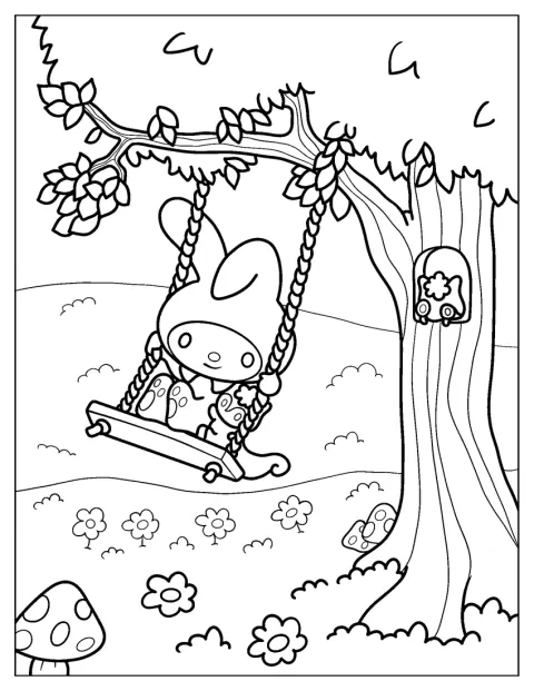 My Melody și Risu se leagănă împreună.