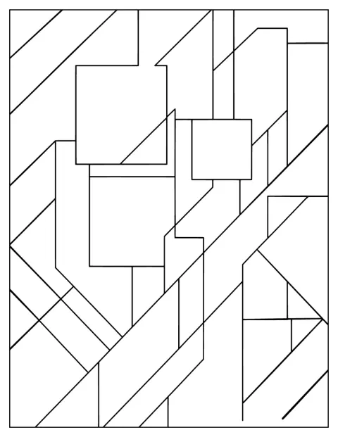 Abstract Geometric Blocks and Lines Coloring Page for Kids