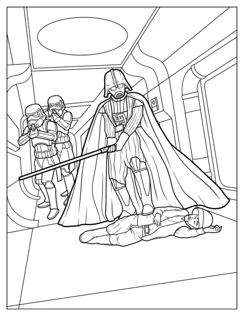 Darth Vader invaderer et rumskib sammen med flere stormtropper.
