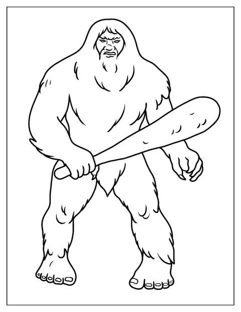 Easy Bigfoot And Yeti Coloring Page Holding Club