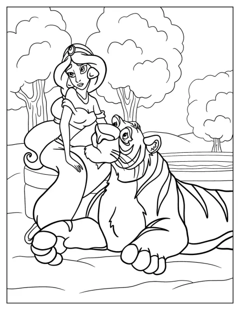 Jasmine står ved siden af sin stribede tiger Rajah.