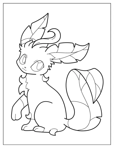 Leafeon er vist som en enkel kontur med bladformede ører.