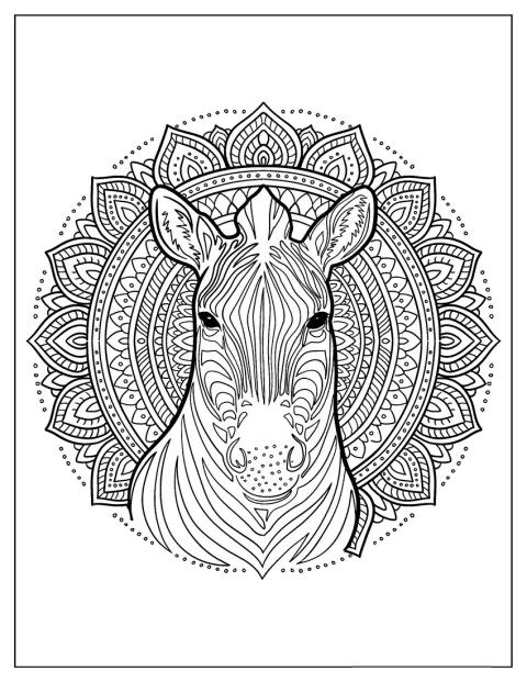 Uma zebra majestosa surge rodeada por padrões de mandala.