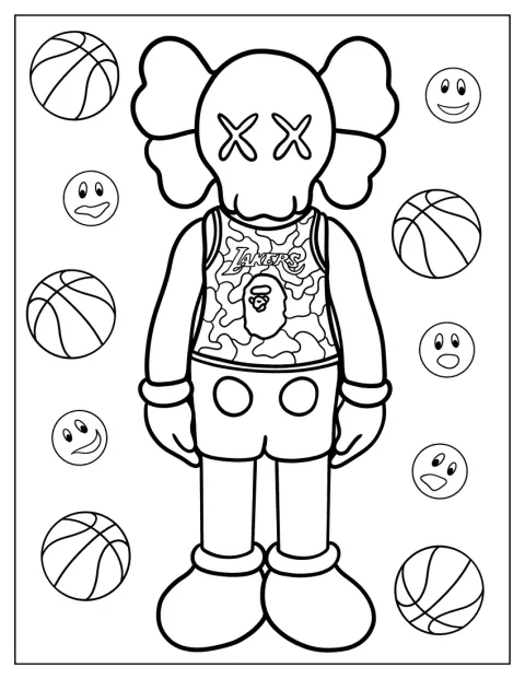KAWS Companion står klädd i en Lakers-baskettröja.