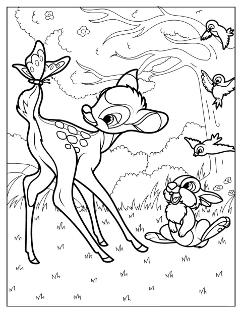 Bambi står bredvid Blossom bland små blommor.