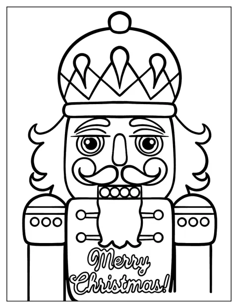 Close Up Of A Nutcracker Coloring Page With A Christmas Greeting For Kids