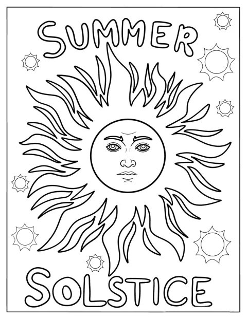 Un sol de verano con rostro sonriente brilla en el cielo.