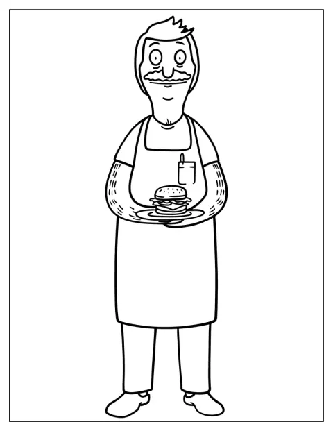 Bob Belcher holder en tallerken med en burger.