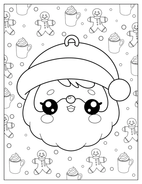 Santa v roztomilém stylu chibi zdobí vánoční ozdobu.