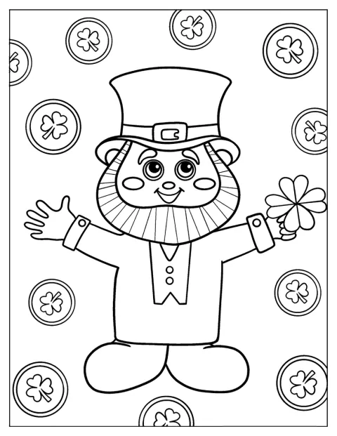 Een schattige kawaii-kabouter kijkt vrolijk naar voren.