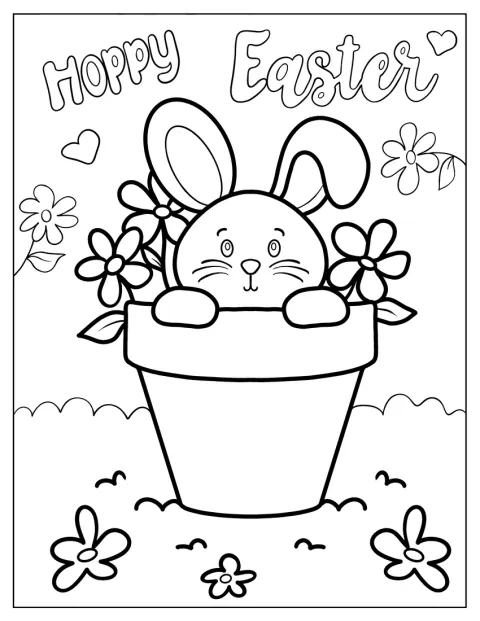 Hoppy Easter Bunny Coloring Page Inside Flower Pot